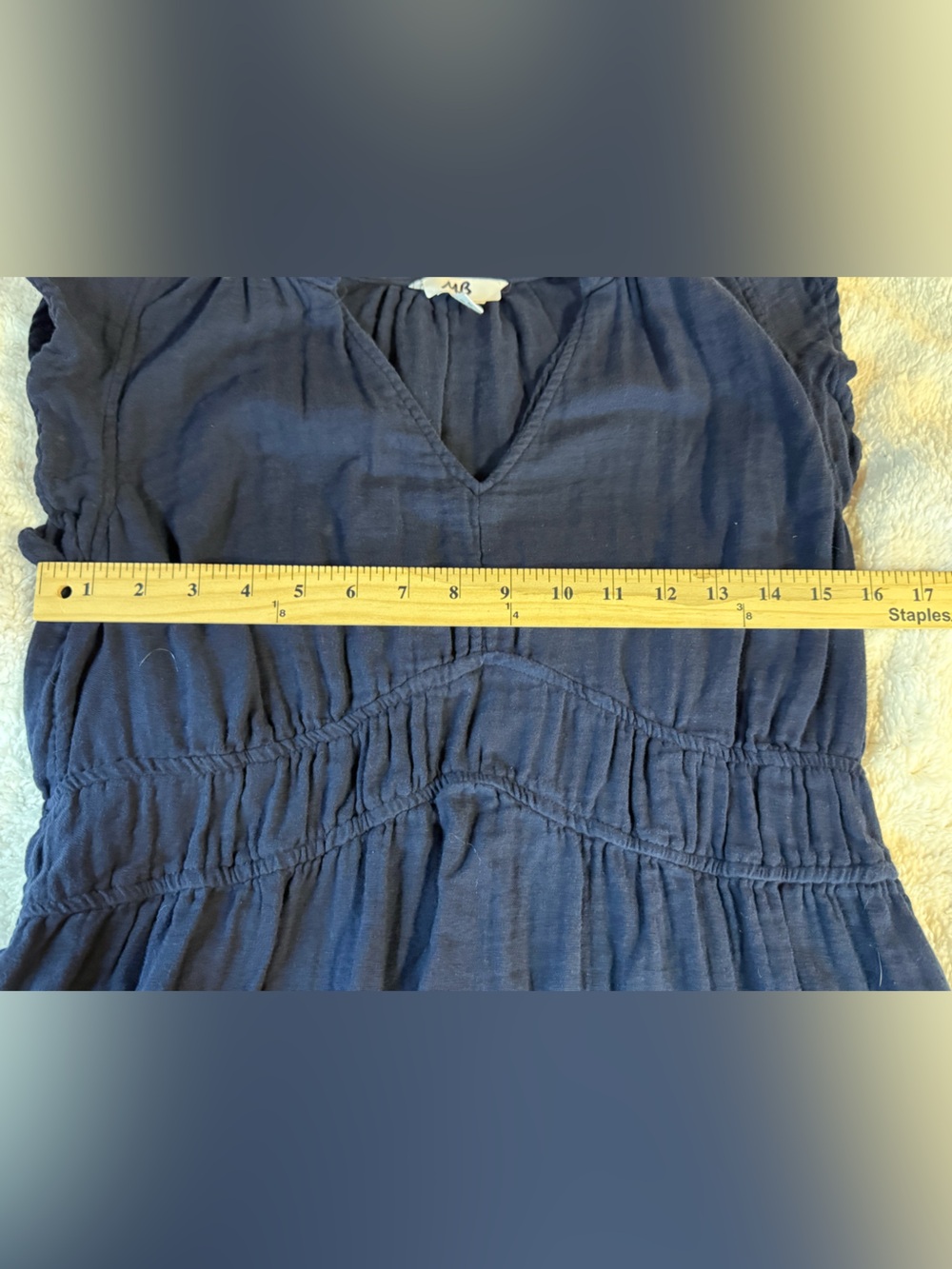 Women's Navy Blue Ruffle Sleeve Midi Dress 100% Cotton Cottagecore Farmchic - Picture 9 of 11